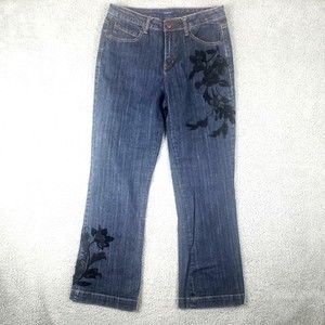 Bill Blass Stretch Jeans Womens Size 8 31x30 Stretch Denim Bootcut Floral Design